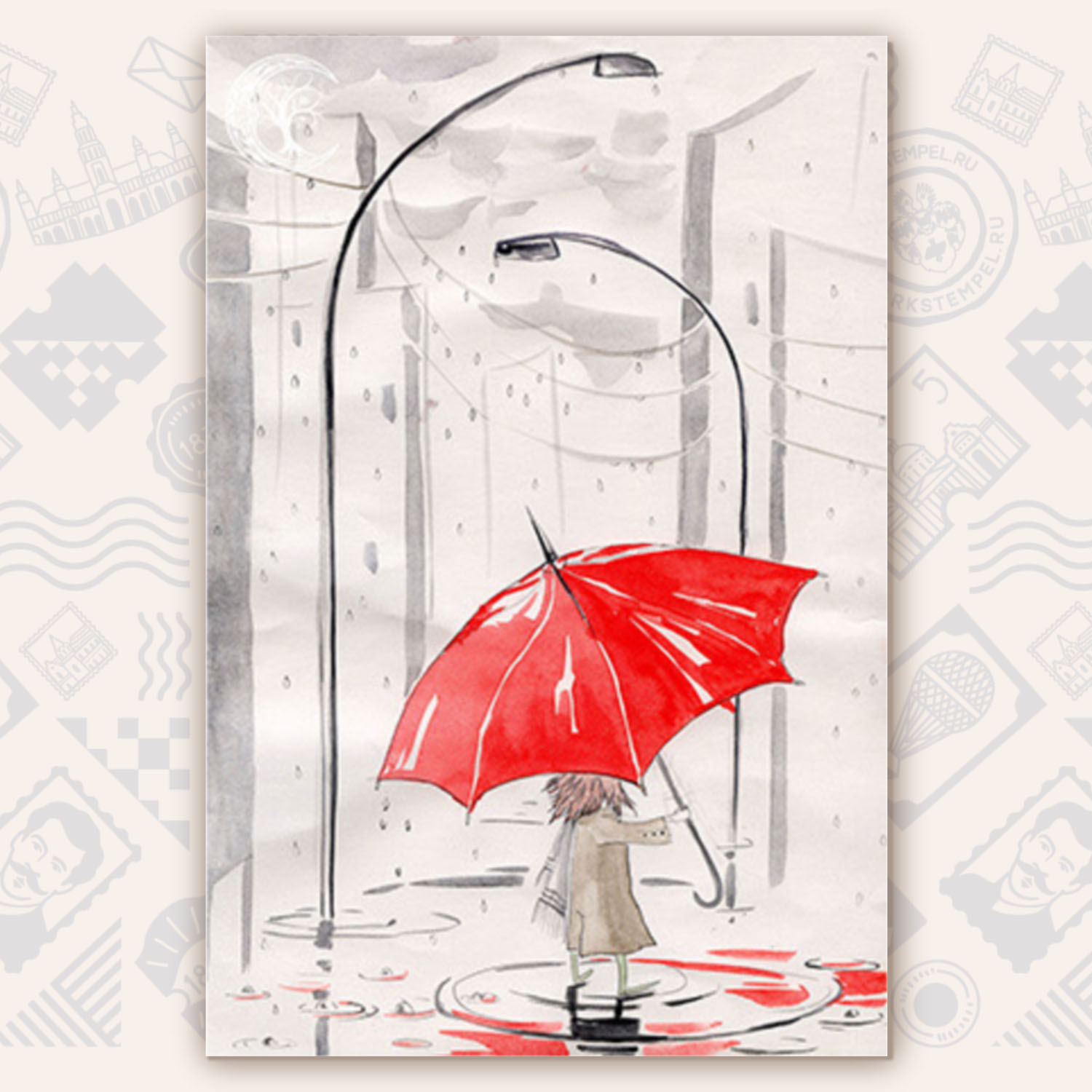 Открытка «Красный зонт»