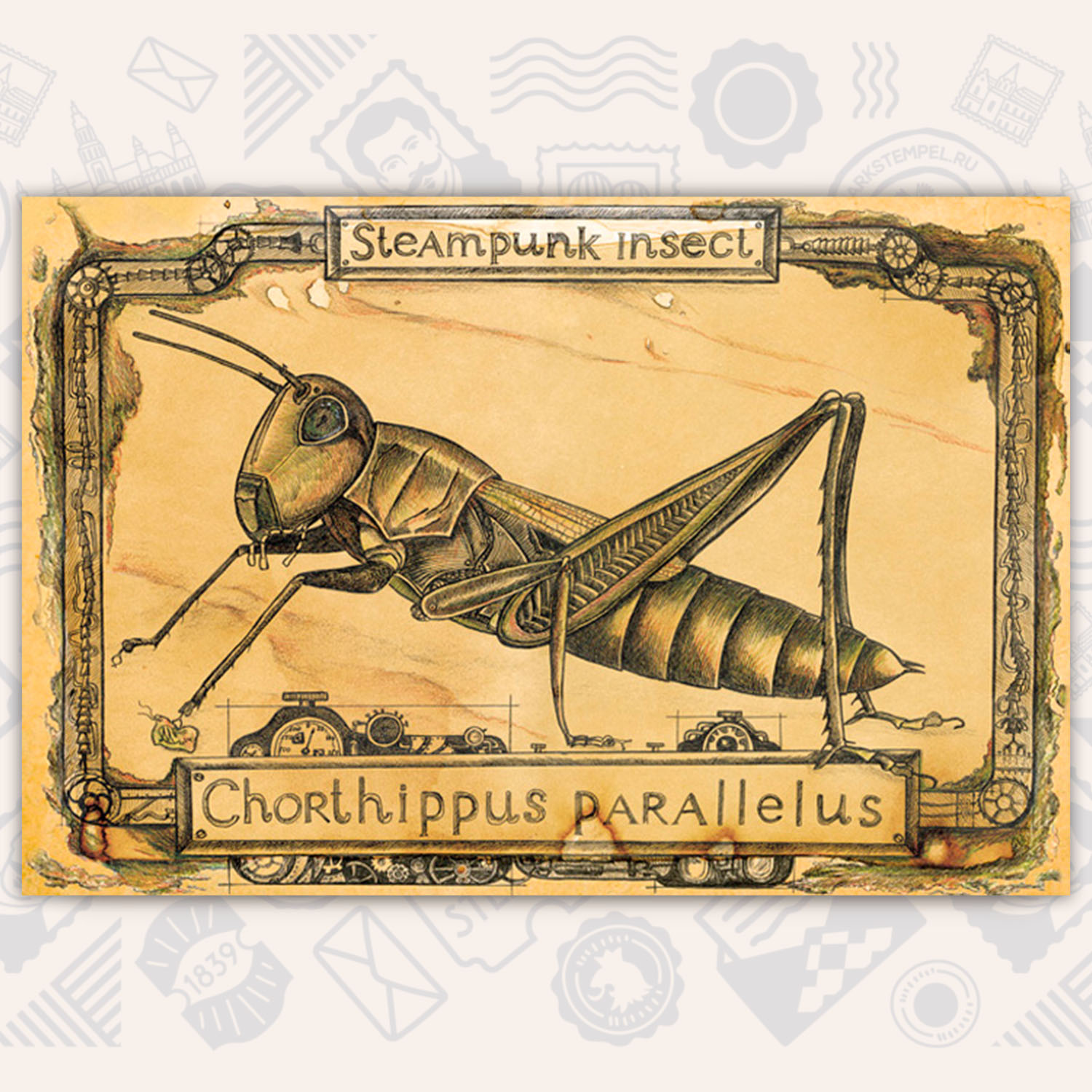 Открытка «Кузнечик. Из серии Steampunk insect.»